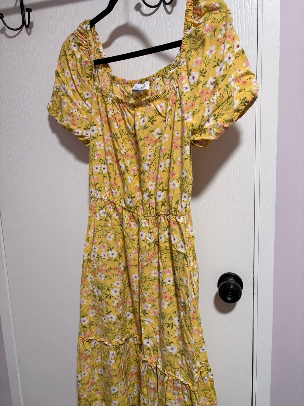 Children’s Place Adult Peasant Dress - Yellow w Pink Floral - Adult Medium - Picture 1 of 5